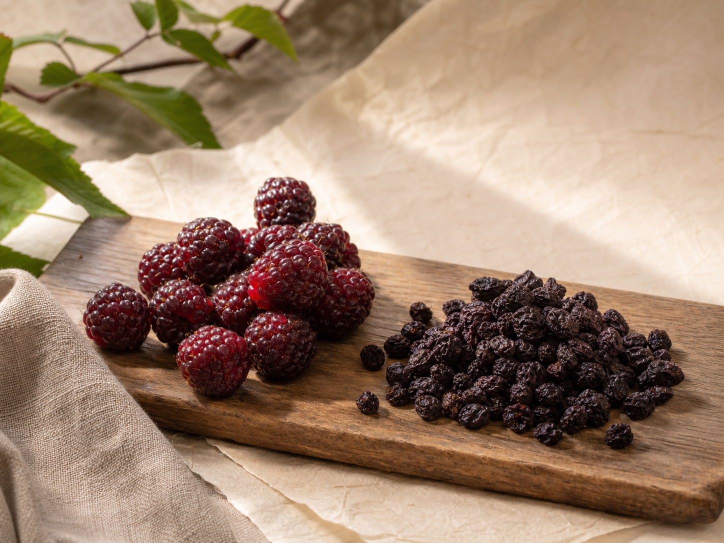 복분자(Rubus coreanus) 신선한 열매와 말린 한약재