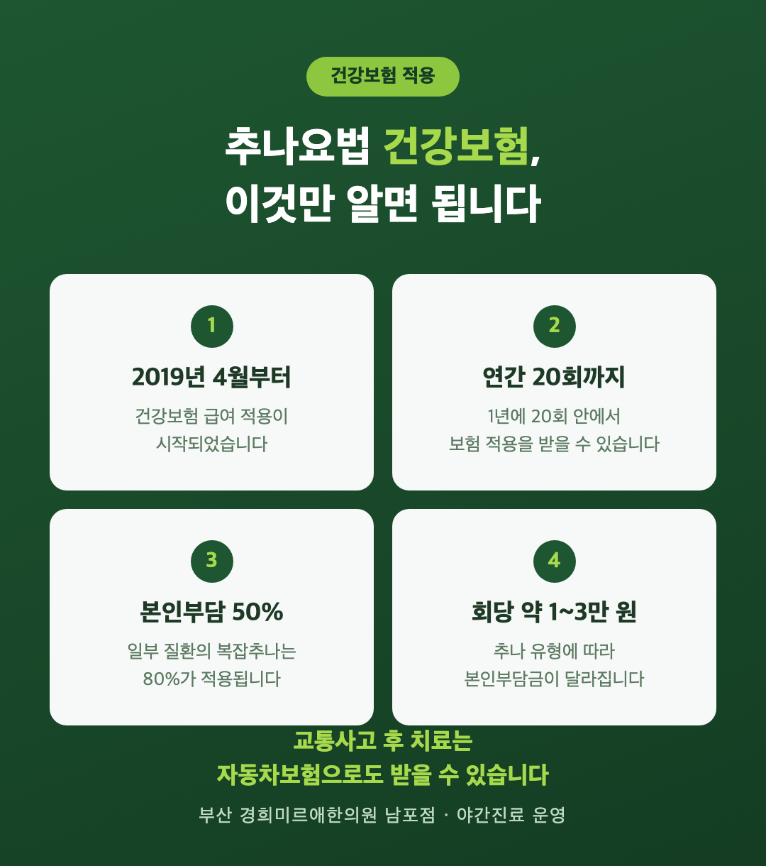 추나요법 건강보험 적용 연 20회 본인부담금 정리 인포그래픽