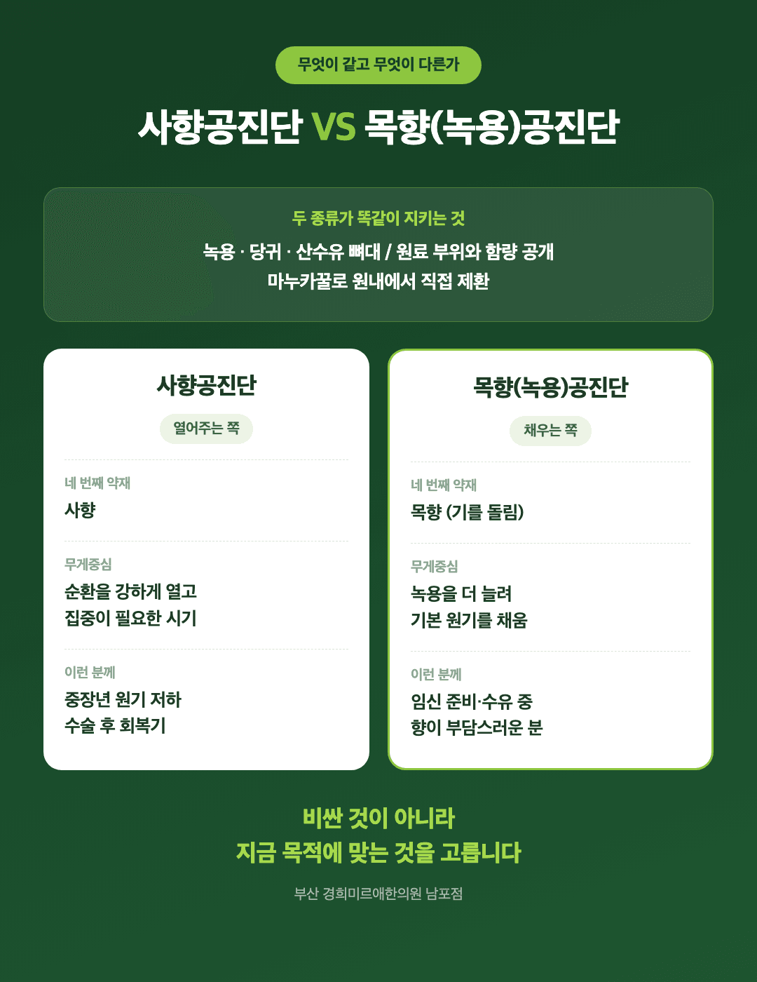 사향공진단과 목향 녹용공진단의 같은 점과 다른 점 비교