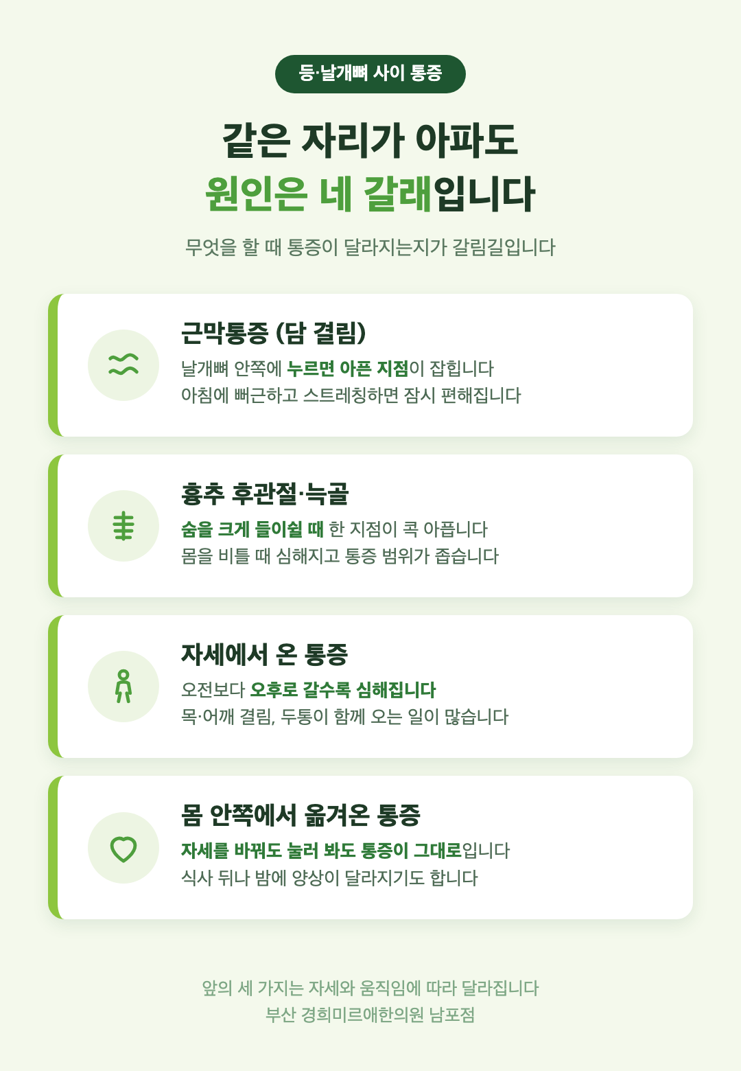 등과 날개뼈 사이 통증의 네 가지 원인 감별 - 근막통 흉추 후관절 자세성 연관통